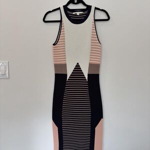 Jonathan Simkhai Striped Tank Midi Dress in Cream, Black & Blush